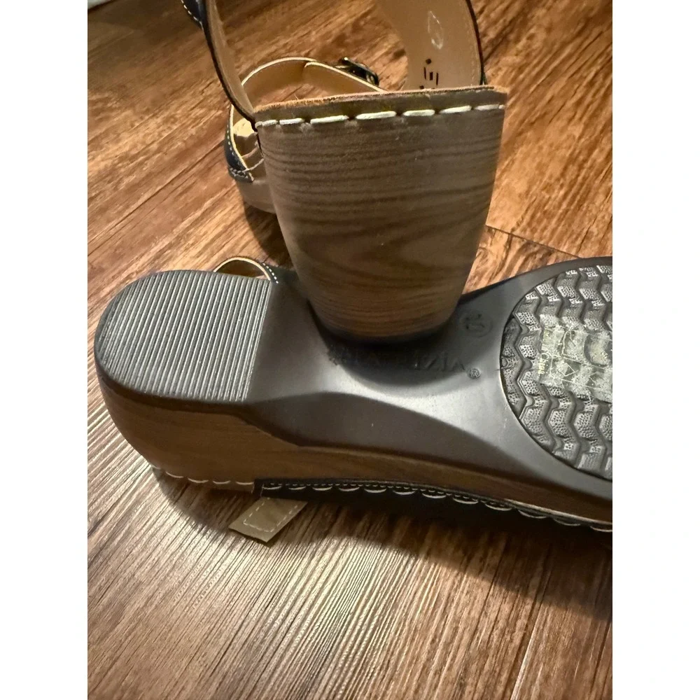 Patrizia‎ by Spring Step Shantay Navy Blue Wedge Slingback Sandals Womens 10